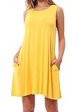 CALIPESSA Womens Summer Plain Sleeveless Pocket Loose Casual Swing T-shirt Dress