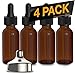 Nylea 4 Pack Essential Oil Dropper Bottles - Round Boston Empty Refillable Amber Bottle with Glass Dropper for Liquid Aromatherapy Fragrance Lot - (1/2 oz) 15ml