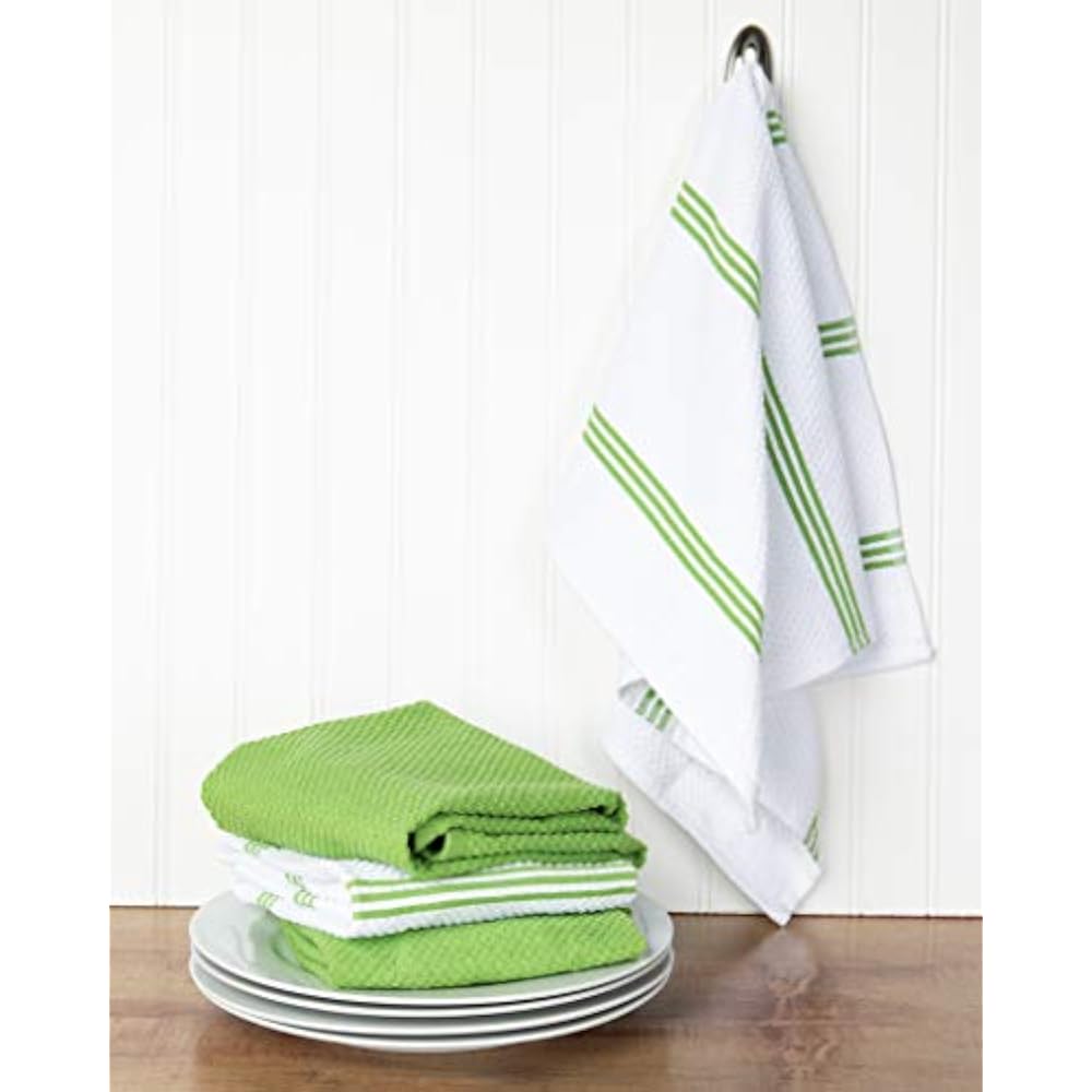 Cotton Terry Kitchen Dish Towel, 4 Pack, 28 In X 16 In, Green Stripe Home & eBay