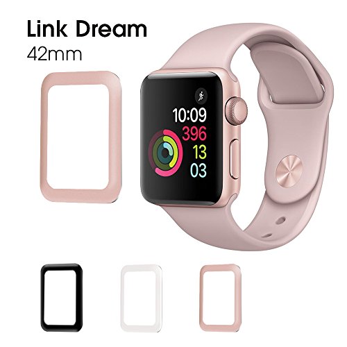 Apple Watch Screen Protector 42mm Link Dream [ Anti Bubble ] [Scratch Free] Metal Frame Full Coverage Tempered Glass Screen Protector for Apple Watch 42mm Series 2 (Black)-1 Pack (42mm Rose Gold)