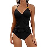 B2prity Halter Tankini Swimsuit for Women Tummy Control Two Piece Bathing Suit V Neck Swimwear with Shorts