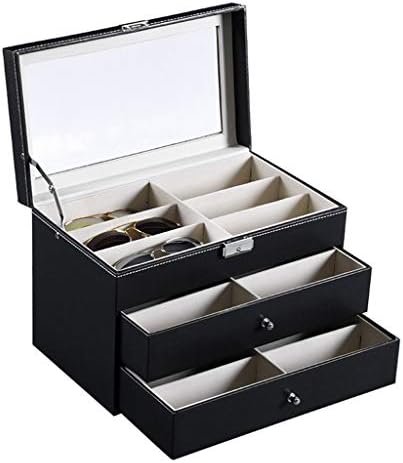 Sunglasses Organizer for Women Men, Multiple Eyeglasses Eyewear Display Case, Leather Multi Sunglasses Jewelry Collection Holder with Drawer, Sunglass Glasses Storage Box with 18 Compartments