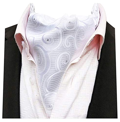 MOHSLEE Men White Paisley Wedding Bridegroom Cravat Neckties Ascot Self Tie Gift - Thumbnail 6