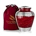 SmartChoice Cremation Urn for Human Ashes (Adult) - Memorial Funeral Vase with Secure Lid - Red Handcrafted Large Urn (Royal Red)