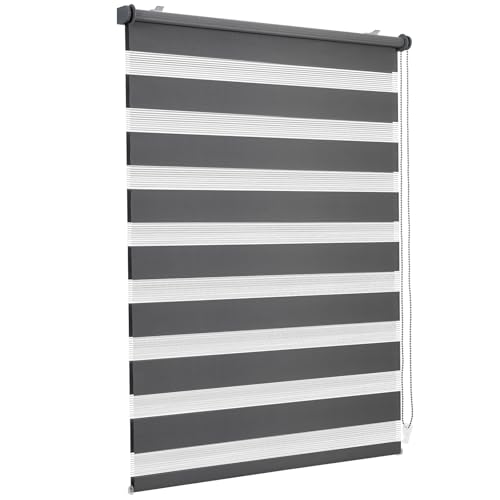 Sekey Double Roller Blind Klemmfix No Drilling for Windows Double Roller Blind 70 cm Wide Duo Roller Blind Sun Protection 70 x 210 cm Dark Grey