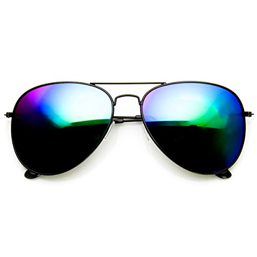 zeroUV - Classic Black Metal Color Mirror Lens Aviator Sunglasses 60mm