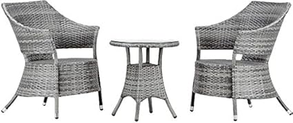 Virasat Garden Furniture/Balcony Furniture Set of Synthetic Fiber for Outdoor/Indoor Use 1 Table with 2 Chairs/Color-Grey