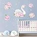 decalmile Peony and Swan Wall Decals Flower Girls Wall Stickers Girls Bedroom Romantic Room Wall Decor