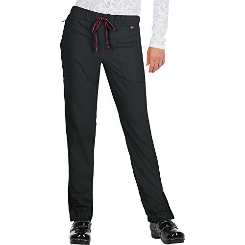 koi Lite Women’s Happiness Drawstring Elastic Waist Scrub Pant Large Black/NeonPink
