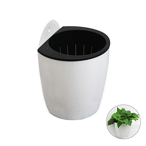 Rely2016 Self Watering Hanging Flower Planter Pots Plant Pot Flowerpot, Round Shape Wall Mounted Plastic Indoor Outdoor Flowerpots Equipped with Removable Basket and Cotton Rope (130# Medium)