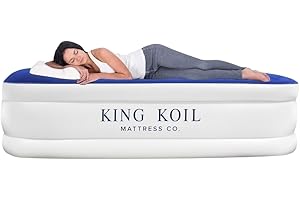 King Koil Luxury Air Mattress Full Size with Built-in Pump for Home, Camping & Guests, Inflatable Airbed Double High Adjustable Blow Up Mattress, Durable - Portable and Waterproof