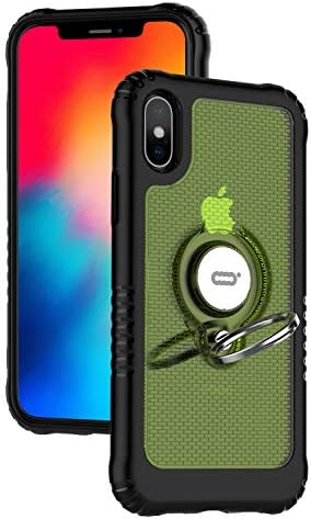 ICONFLANG Compatible Phone Case for iPhone Xs/for iPhone x 5.8" with Ring Kickstand 360 Degree Rotating Drop Airbag Protection Shock Absorption Case [Compatible Magnetic Car Mount Case] (Green)