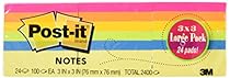 Post-it&reg; Notes, Original Pad, 3 Inches x 3 Inches, Assorted Neon Colors, Value Pack, 24 Pads per Pack (Total 2400)