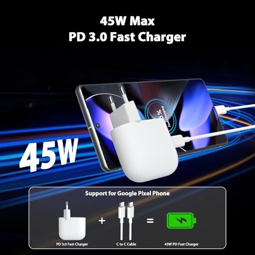 45W Charger for Google Pixel 10a 9a with 6A USB C to C Cable 1M Fast USB-C Charger Adapter with Cable for Google Pixel 10 9 Pro XL Fold 8 Pro 7Pro 9a 8a 7a 6a 6Pro 5 5a 4 4a 4XL 3a XL 3 2XL