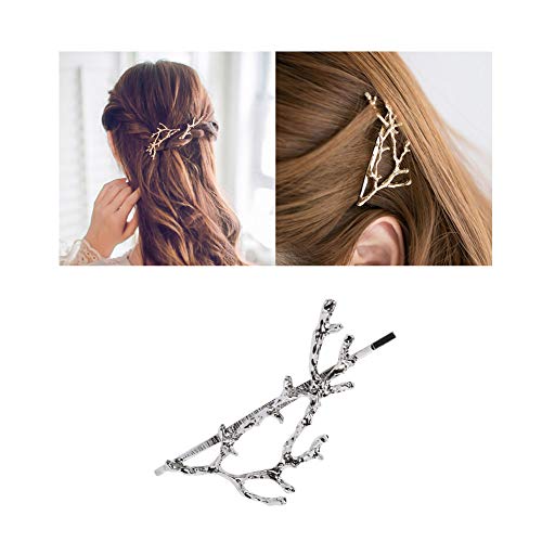 12 Pack Silver Vintage Retro Geometric Metal Pearl Crystal Rhinestone Branch Leaf Hair Clips Snap Barrettes Claw Clamps U Shaped Decorative Bobby Pin Alligator Hairclips Wedding Party Bridal Accessory - Thumbnail 2