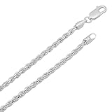 3.2mm 925 Sterling Silver Diamond-Cut Rope Link Italian Nickel Free Chain, 22
