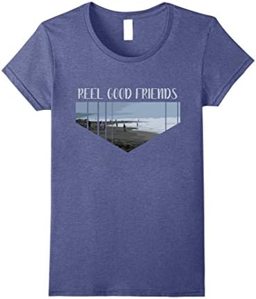Womens Reel Good Friends Fishing On The Beach Tee Shirt XL Heather Blue