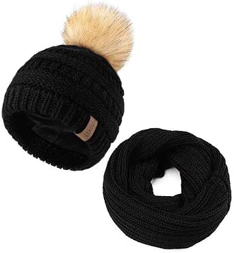 Baby Winter Knit Beanie Hats and Scarf 