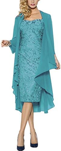 Neggcy Gorgeous Short Sheath Mother Of The Bride Cocktail Dresses With Jacket Turquoise US10