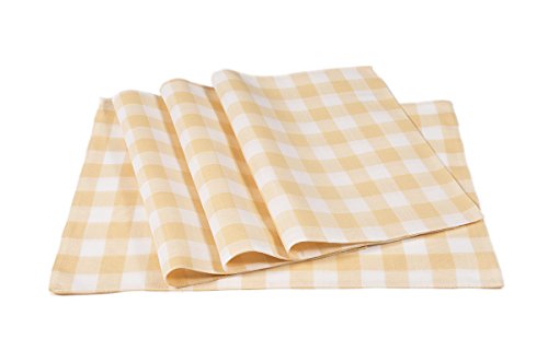 Xia Home Fashions Gingham Check Placemats, 13 by 19-Inch, Yellow, Set of 4