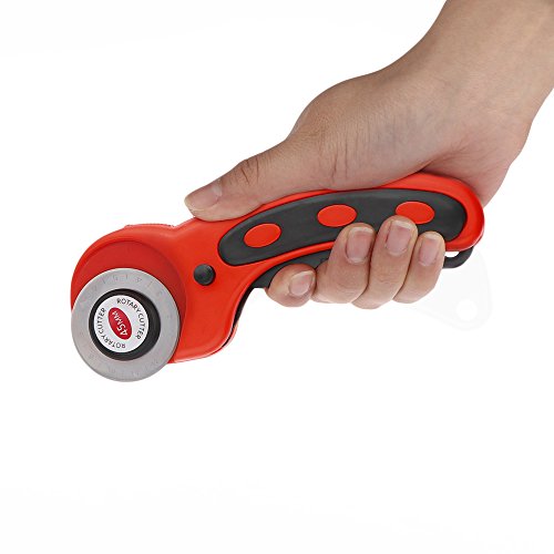 Powstro Rotary Cutter Set 45mm Deluxe Handle Rotary Cutter Roller Knife Tool with 5 Spare Blades for Craft Papter Leather Fabric Vinyl (Red)