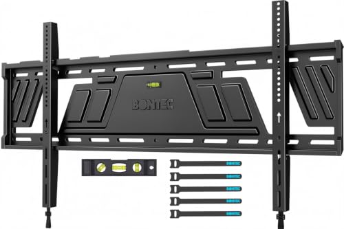 BONTEC Support Mural TV Fixe pour Téléviseurs 43 à 100 Pouces, Ultra Fin 23 mm, Charge Maximale 100 kg, VESA Max 800x600 mm, Fixation Murale Ultra Plate, Plaque Monobloc, Verrouillage Auto Sécurisé