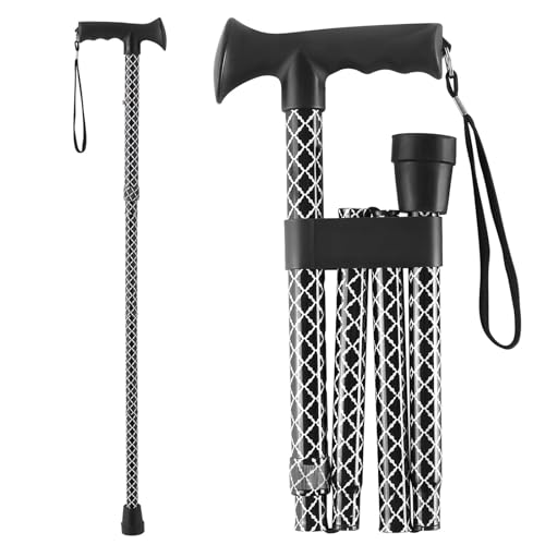 CLOKTA Walking Cane for Men and Women, Foldable Floral Lightweight Adjustable Portable for Folding Canes, Comfortable T-Handle for Seniors Adults