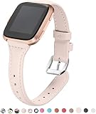 bayite Bands Compatible with Fitbit Versa/Fitbit Versa Lite/Fitbit Versa 2, Beige (5.3"-7.8"), Slim Genuine Leather Band Replacement Accessories Strap Women