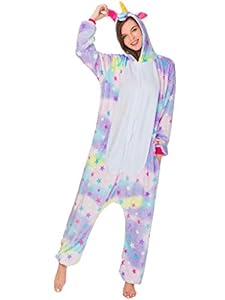 Adult Onesie Unicorn Pajamas for Women Kigurumi Animal Cosplay Halloween Costume, Star Rainbow Unicorn, S For Height 59