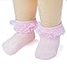 Epeius Baby-Girls Eyelet Frilly Double Lace Socks Infant Girls Princess Socks for 9-18 Months,White/Pink/Off White/Mint/Purple (Pack of 5)