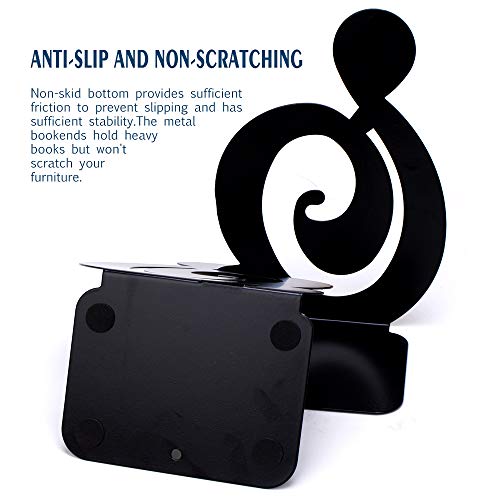 Book Ends - Decorative Metal Book Ends Heavy Duty bookends (Music Notes Bookens Black 2Pair)