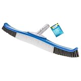 U.S. Pool Supply Professional Heavy Duty 20" Flexible Floor & Wall Pool Brush with Polished Aluminum EZ Clip Handle - Curved Ends, Durable Nylon Bristles - Easily Sweep Algae from Walls, Floors, Steps