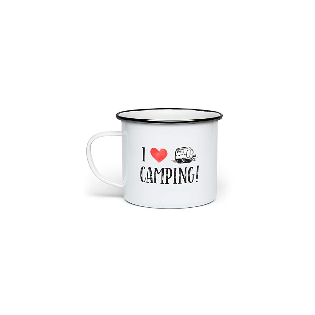 Fashionalarm EmailleTasse I Love Camping beidseitig Bedruckt Emaille