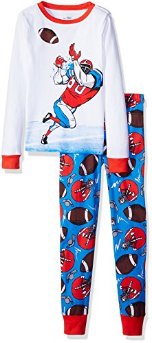 The Children's Place Boys' Big Boys' 2-Piece Cotton Pajama Set, Football/White, 10