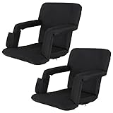 ZENY Set of 2 Portable Stadium Seat Chair for Bleachers or Benches,Folding Reclining Seat Black Bleachers 5 Positions,Padded Cushion Backs and Armrest Support and Bottle Pocket (Black 2 Set)
