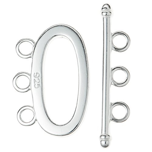 1 set .925 Sterling Silver Oval Toggle 3 Strand Clasp/Findings/Bright