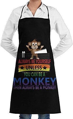 Luase Rainbow Always Be Yourself Pirate Monkey Men & Women Bib Chef Kitchen Apron with Pockets