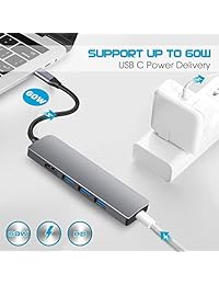 USB C Hub, adaptador de doble puerto tipo C con 4 K HDMI, Thunderbolt 3 (40 Gbps), entrega de energía 100 W, lector de tarjetas SD Micro SD, 2 puertos USB 3.0 compatibles con MacBook Pro 2016 2017 2018 (gris espacio)