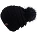 FURTALK Womens Winter Knit Beanie Hat Slouchy Skull Cap Faux Fur Pom Pom Hats Cap for Girls Double Layer Warm Original(One Size Black Fur Pompom)