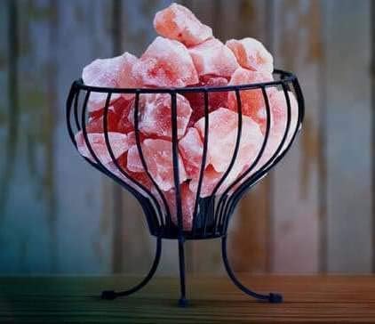 All Naturals Wrought Iron Basket with Himalayan Rock Salt Chunks USB Natural Air Purifying Lamp for Vastu, Feng Shui, Home Decor (7-inch, Pink)