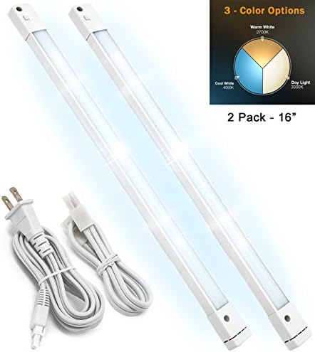 LED Concepts Under Cabinet Light Bar with 3 Color Options (Soft White/Warm White/Daylight) Linkable - Ultra Slim - Great for Kitchen, Bathroom, Vanity, Closet, Task Lighting (16 Inch - 2 PK)