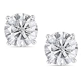 DovEggs 14K White Gold Post 4ct 8mm Slight Grey Moissanite Stud Earring Push Back Platinum Plated Silver for Women