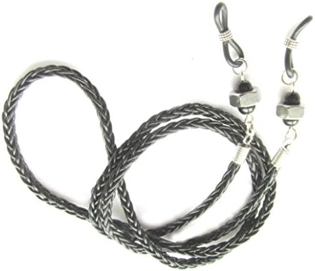 ✫BLACK LEATHER & NUTS✫ MENS EYEGLASS GLASSES SPECTACLES CORD HOLDER CHAIN