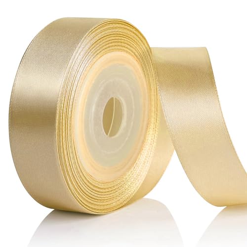 AiQInu Nastro Raso d'oro, 25mm x 22m Per Confezioni Regalo, Fai Da Te, Bouquet, Nastri Per Pacchi Regalo Per Matrimoni，Progetti Di Cucito, Creazione Di Fiocchi, Decorazioni