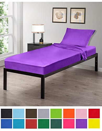 Gilbins 30" x 75" Cot Size 3-Piece Bed Sheet Set, Made of Ultra Soft Cotton, Perfect for Camp Bunk Beds/RVs/Guest Beds Purple
