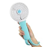 CestMall 3 Speeds Electric Portable Rechargeable Mini Handheld Fan with LED Light, Powered by Battery/USB Cooler Fan for Outdoor Travel Home (with Silicone&18650 Battery&USB Charging Cable) (Blue)