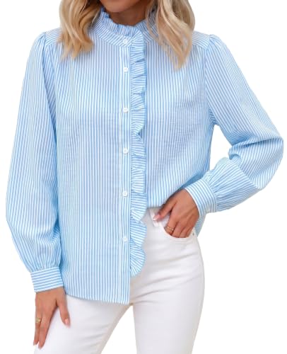 Cicy Bell Womens Striped Ruffle Blouse