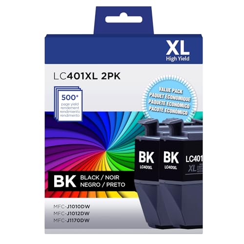 LC401XL Black Ink Cartridges Compatible for Brother LC401 LC401XL High Yield Work with Brother MFC-J1012DW MFC-J1170DW MFC-J1010DW Printer (2 Black)