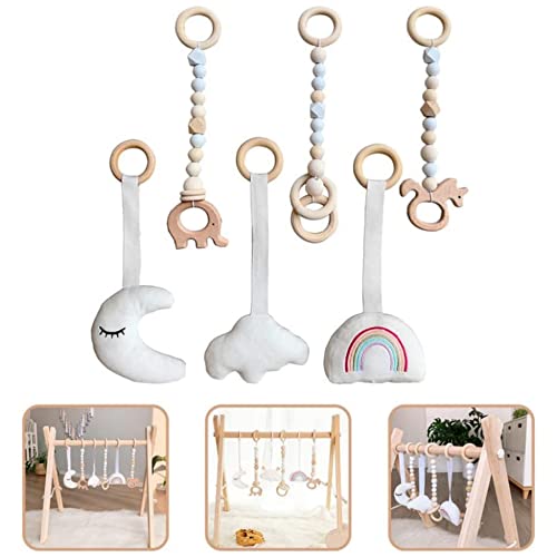 AM ANNA Wooden Baby Gym with 6 Wooden Baby Gym Hanging Toys, Foldable Wooden Activity Baby Play Gym Hanging Bar Newborn Gift Baby Girl and Boy Gym (Natural Color with 6 Hanging Toys)