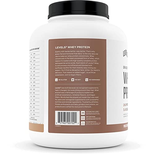 Levels Grass Fed 100 Whey Protein, No Hormones, Pure Chocolate, 5LB